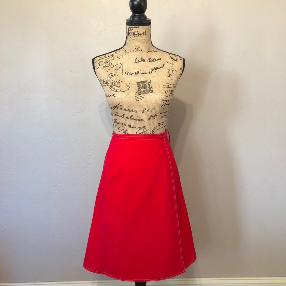 Goudchaux Maison Blanche Red Wrap Skirt Size S
